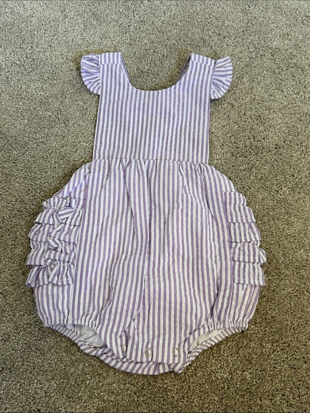 Lilac Stripe Ruffle Bubble Romper for Girls